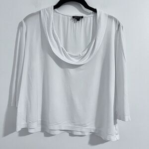 Worth New York Blouse Size S White Cowl Neck Cropped 3/4 Sleeve Minimalist Top